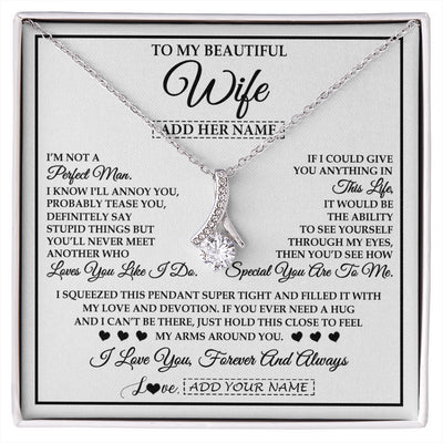 Alluring Beauty Necklace 14K White Gold Finish | 1 | Personalized To My Beautiful Wife Necklace From Husband Love You Like I Do Promise Wife Romantic Birthday Anniversary For Her Christmas Gift Box Message Card | siriusteestore