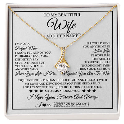 Alluring Beauty Necklace 18K Yellow Gold Finish | 1 | Personalized To My Beautiful Wife Necklace From Husband Love You Like I Do Promise Wife Romantic Birthday Anniversary For Her Christmas Gift Box Message Card | siriusteestore