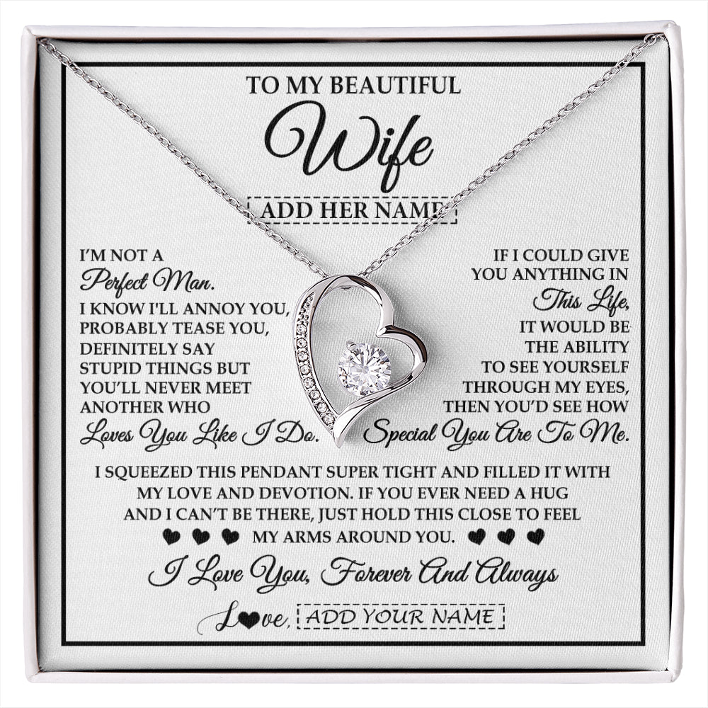 Forever Love Necklace 14K White Gold Finish | 1 | Personalized To My Beautiful Wife Necklace From Husband Love You Like I Do Promise Wife Romantic Birthday Anniversary For Her Christmas Gift Box Message Card | siriusteestore