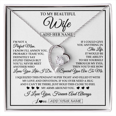 Forever Love Necklace 14K White Gold Finish | 1 | Personalized To My Beautiful Wife Necklace From Husband Love You Like I Do Promise Wife Romantic Birthday Anniversary For Her Christmas Gift Box Message Card | siriusteestore