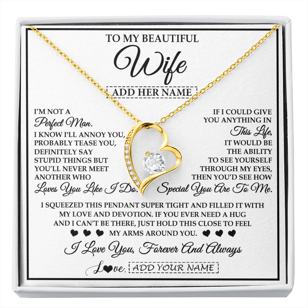 Forever Love Necklace 18K Yellow Gold Finish | 1 | Personalized To My Beautiful Wife Necklace From Husband Love You Like I Do Promise Wife Romantic Birthday Anniversary For Her Christmas Gift Box Message Card | siriusteestore