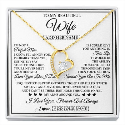 Forever Love Necklace 18K Yellow Gold Finish | 1 | Personalized To My Beautiful Wife Necklace From Husband Love You Like I Do Promise Wife Romantic Birthday Anniversary For Her Christmas Gift Box Message Card | siriusteestore