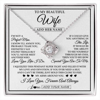 Love Knot Necklace 14K White Gold Finish | 1 | Personalized To My Beautiful Wife Necklace From Husband Love You Like I Do Promise Wife Romantic Birthday Anniversary For Her Christmas Gift Box Message Card | siriusteestore
