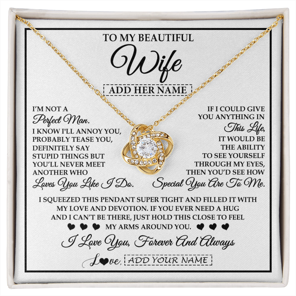 Love Knot Necklace 18K Yellow Gold Finish | 1 | Personalized To My Beautiful Wife Necklace From Husband Love You Like I Do Promise Wife Romantic Birthday Anniversary For Her Christmas Gift Box Message Card | siriusteestore