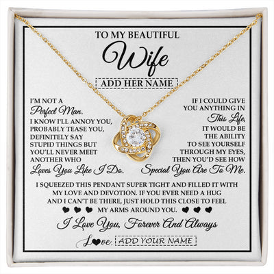 Love Knot Necklace 18K Yellow Gold Finish | 1 | Personalized To My Beautiful Wife Necklace From Husband Love You Like I Do Promise Wife Romantic Birthday Anniversary For Her Christmas Gift Box Message Card | siriusteestore