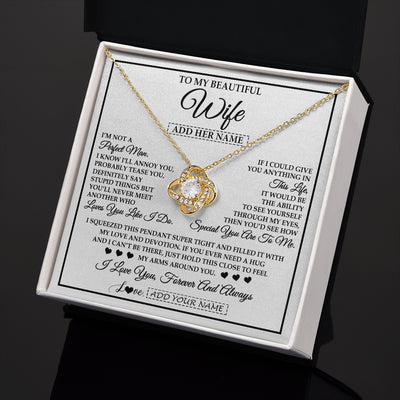 Love Knot Necklace 18K Yellow Gold Finish | 2 | Personalized To My Beautiful Wife Necklace From Husband Love You Like I Do Promise Wife Romantic Birthday Anniversary For Her Christmas Gift Box Message Card | siriusteestore