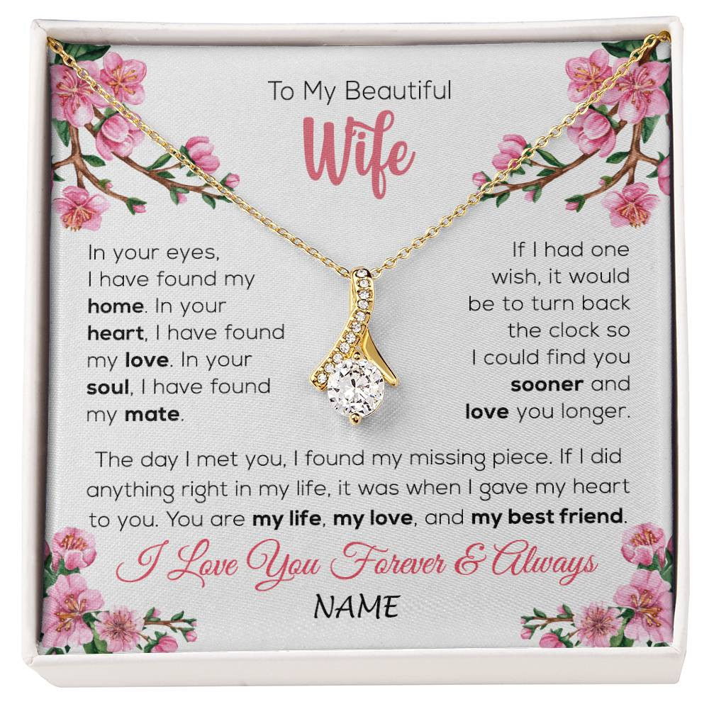 Alluring Beauty Necklace 18K Yellow Gold Finish | 1 | Personalized To My Beautiful Wife Necklace From Husband Love You Longer Wife Birthday Anniversary Wedding Valentines Day Customized Gift Box Message Card | siriusteestore
