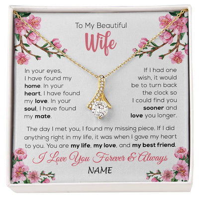Alluring Beauty Necklace 18K Yellow Gold Finish | 1 | Personalized To My Beautiful Wife Necklace From Husband Love You Longer Wife Birthday Anniversary Wedding Valentines Day Customized Gift Box Message Card | siriusteestore