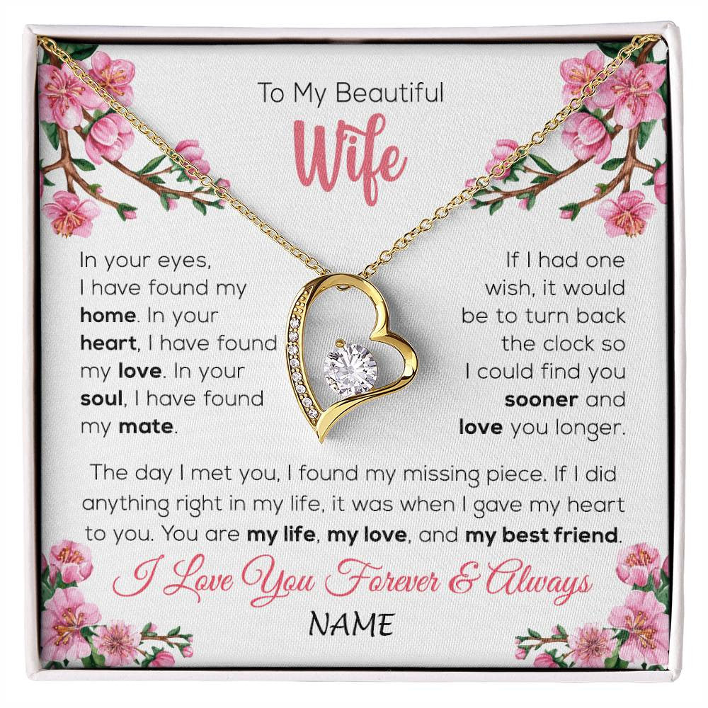 Forever Love Necklace 18K Yellow Gold Finish | 1 | Personalized To My Beautiful Wife Necklace From Husband Love You Longer Wife Birthday Anniversary Wedding Valentines Day Customized Gift Box Message Card | siriusteestore