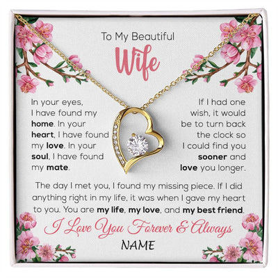 Forever Love Necklace 18K Yellow Gold Finish | 1 | Personalized To My Beautiful Wife Necklace From Husband Love You Longer Wife Birthday Anniversary Wedding Valentines Day Customized Gift Box Message Card | siriusteestore