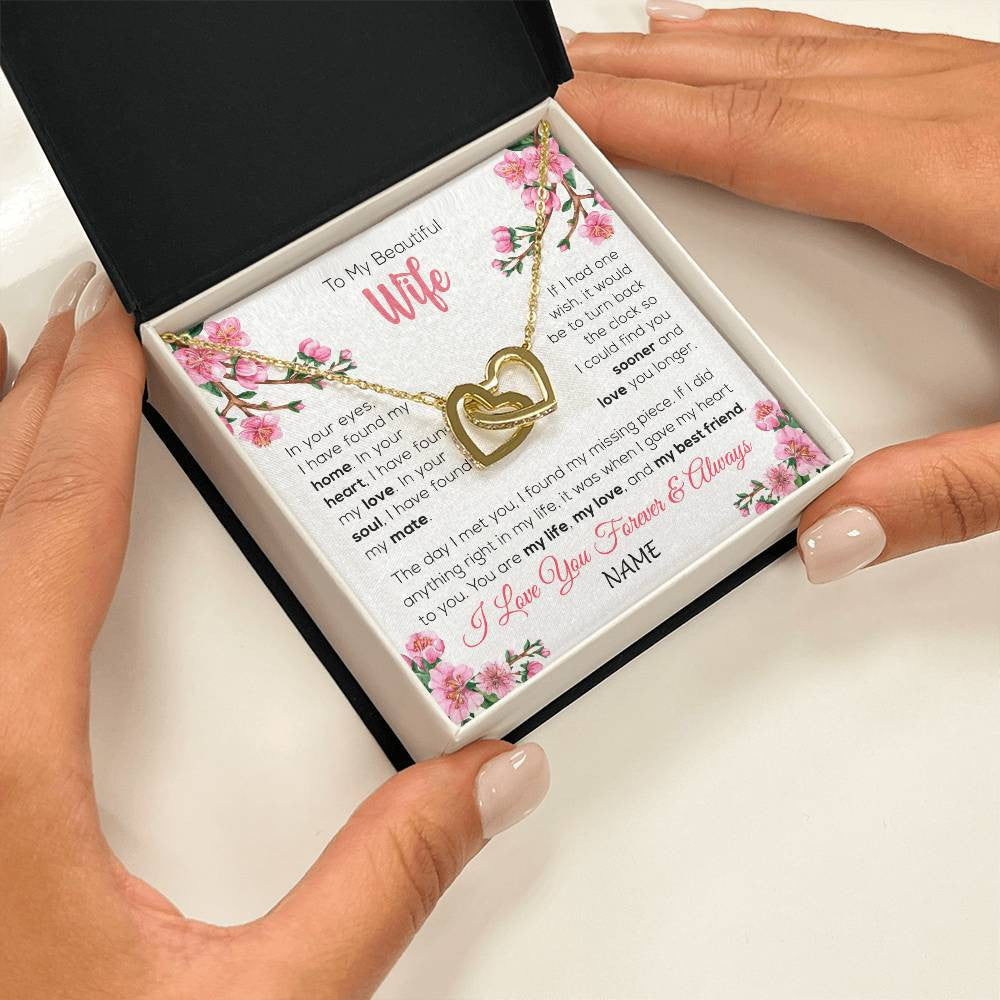 Interlocking Hearts Necklace 18K Yellow Gold Finish | 2 | Personalized To My Beautiful Wife Necklace From Husband Love You Longer Wife Birthday Anniversary Wedding Valentines Day Customized Gift Box Message Card | siriusteestore