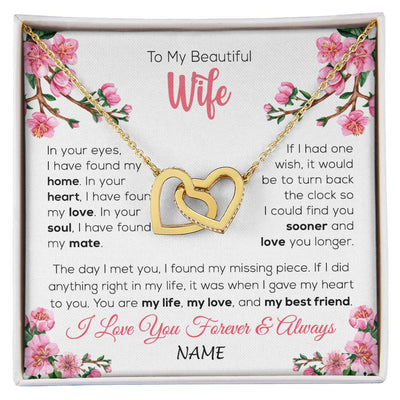 Interlocking Hearts Necklace 18K Yellow Gold Finish | 1 | Personalized To My Beautiful Wife Necklace From Husband Love You Longer Wife Birthday Anniversary Wedding Valentines Day Customized Gift Box Message Card | siriusteestore