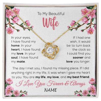 Love Knot Necklace 18K Yellow Gold Finish | 1 | Personalized To My Beautiful Wife Necklace From Husband Love You Longer Wife Birthday Anniversary Wedding Valentines Day Customized Gift Box Message Card | siriusteestore
