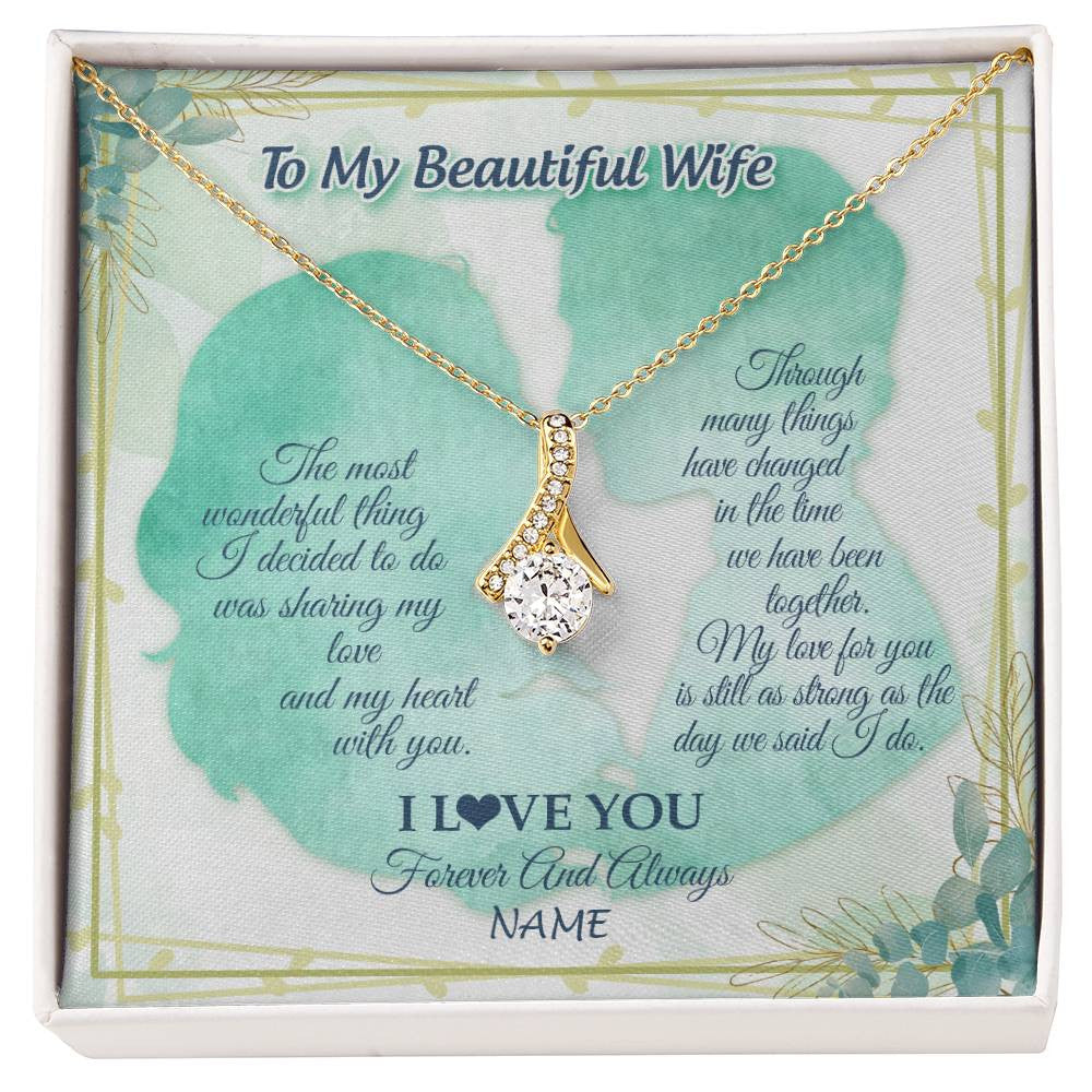 Alluring Beauty Necklace 18K Yellow Gold Finish | 1 | Personalized To My Beautiful Wife Necklace From Husband My Heart With You Wife Valentines Wedding Day Birthday Christmas Customized Gift Box Message Card | siriusteestore