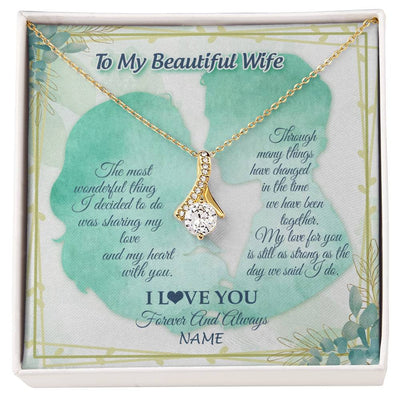 Alluring Beauty Necklace 18K Yellow Gold Finish | 1 | Personalized To My Beautiful Wife Necklace From Husband My Heart With You Wife Valentines Wedding Day Birthday Christmas Customized Gift Box Message Card | siriusteestore