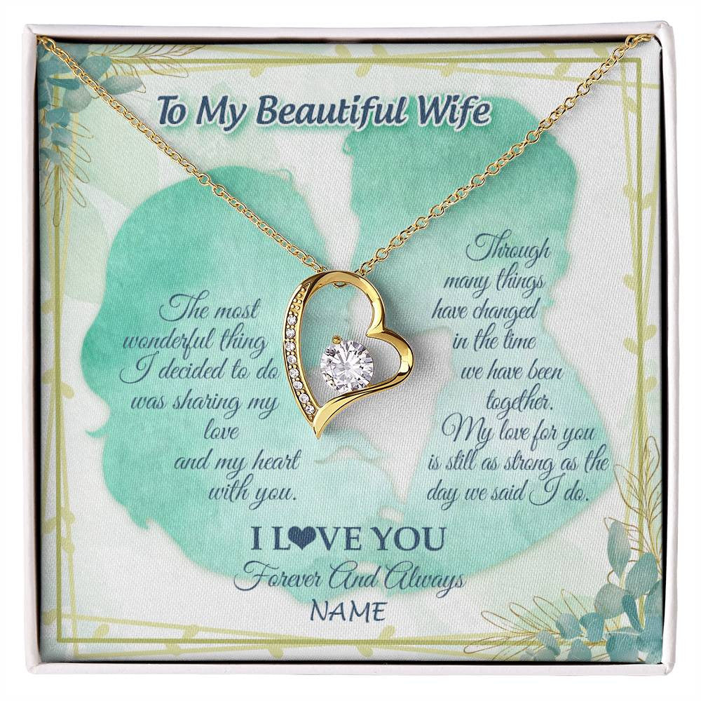 Forever Love Necklace 18K Yellow Gold Finish | 1 | Personalized To My Beautiful Wife Necklace From Husband My Heart With You Wife Valentines Wedding Day Birthday Christmas Customized Gift Box Message Card | siriusteestore