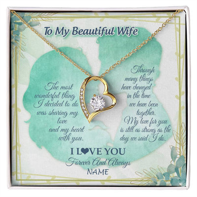 Forever Love Necklace 18K Yellow Gold Finish | 1 | Personalized To My Beautiful Wife Necklace From Husband My Heart With You Wife Valentines Wedding Day Birthday Christmas Customized Gift Box Message Card | siriusteestore