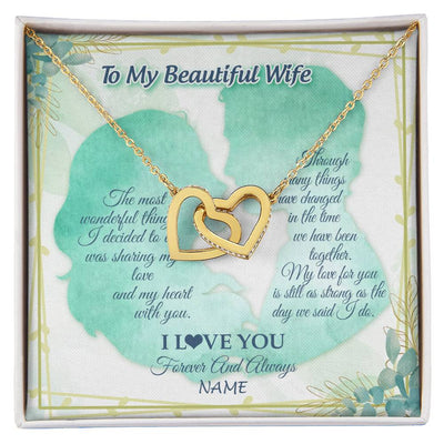 Interlocking Hearts Necklace 18K Yellow Gold Finish | 1 | Personalized To My Beautiful Wife Necklace From Husband My Heart With You Wife Valentines Wedding Day Birthday Christmas Customized Gift Box Message Card | siriusteestore