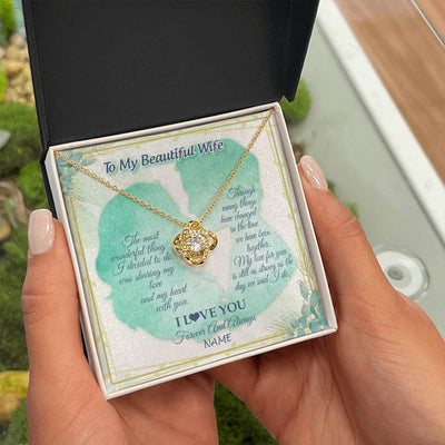 Love Knot Necklace 18K Yellow Gold Finish | 2 | Personalized To My Beautiful Wife Necklace From Husband My Heart With You Wife Valentines Wedding Day Birthday Christmas Customized Gift Box Message Card | siriusteestore