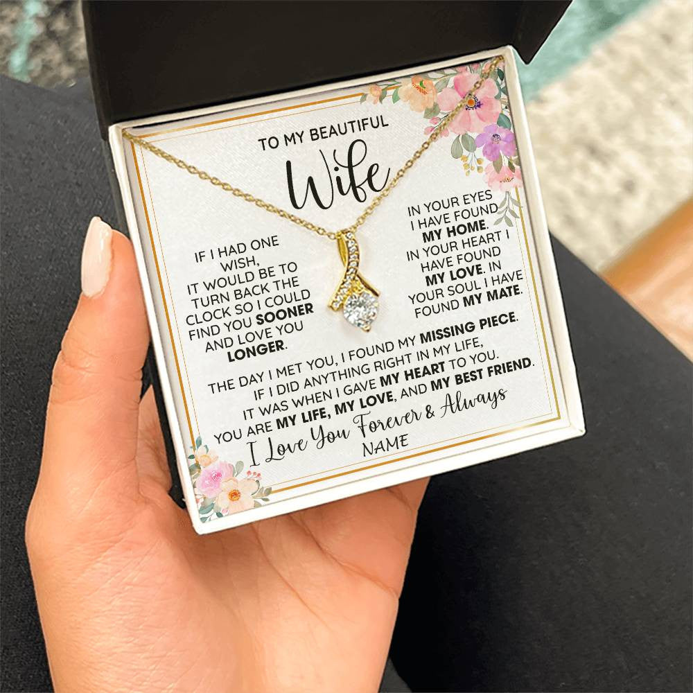 Alluring Beauty Necklace 18K Yellow Gold Finish | 2 | Personalized To My Beautiful Wife Necklace From Husband My Life My Love Wife Birthday Anniversary Valentines Day Christmas Customized Gift Box Message Card | siriusteestore