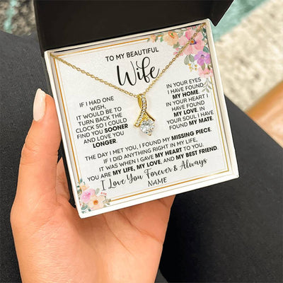 Alluring Beauty Necklace 18K Yellow Gold Finish | 2 | Personalized To My Beautiful Wife Necklace From Husband My Life My Love Wife Birthday Anniversary Valentines Day Christmas Customized Gift Box Message Card | siriusteestore