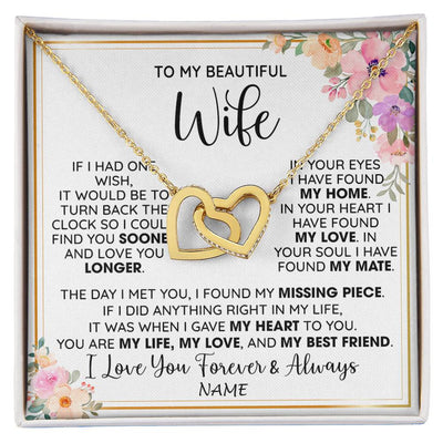 Interlocking Hearts Necklace 18K Yellow Gold Finish | 1 | Personalized To My Beautiful Wife Necklace From Husband My Life My Love Wife Birthday Anniversary Valentines Day Christmas Customized Gift Box Message Card | siriusteestore
