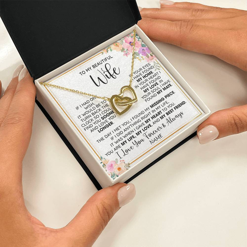 Interlocking Hearts Necklace 18K Yellow Gold Finish | 2 | Personalized To My Beautiful Wife Necklace From Husband My Life My Love Wife Birthday Anniversary Valentines Day Christmas Customized Gift Box Message Card | siriusteestore