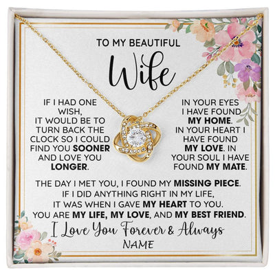 Love Knot Necklace 18K Yellow Gold Finish | 1 | Personalized To My Beautiful Wife Necklace From Husband My Life My Love Wife Birthday Anniversary Valentines Day Christmas Customized Gift Box Message Card | siriusteestore