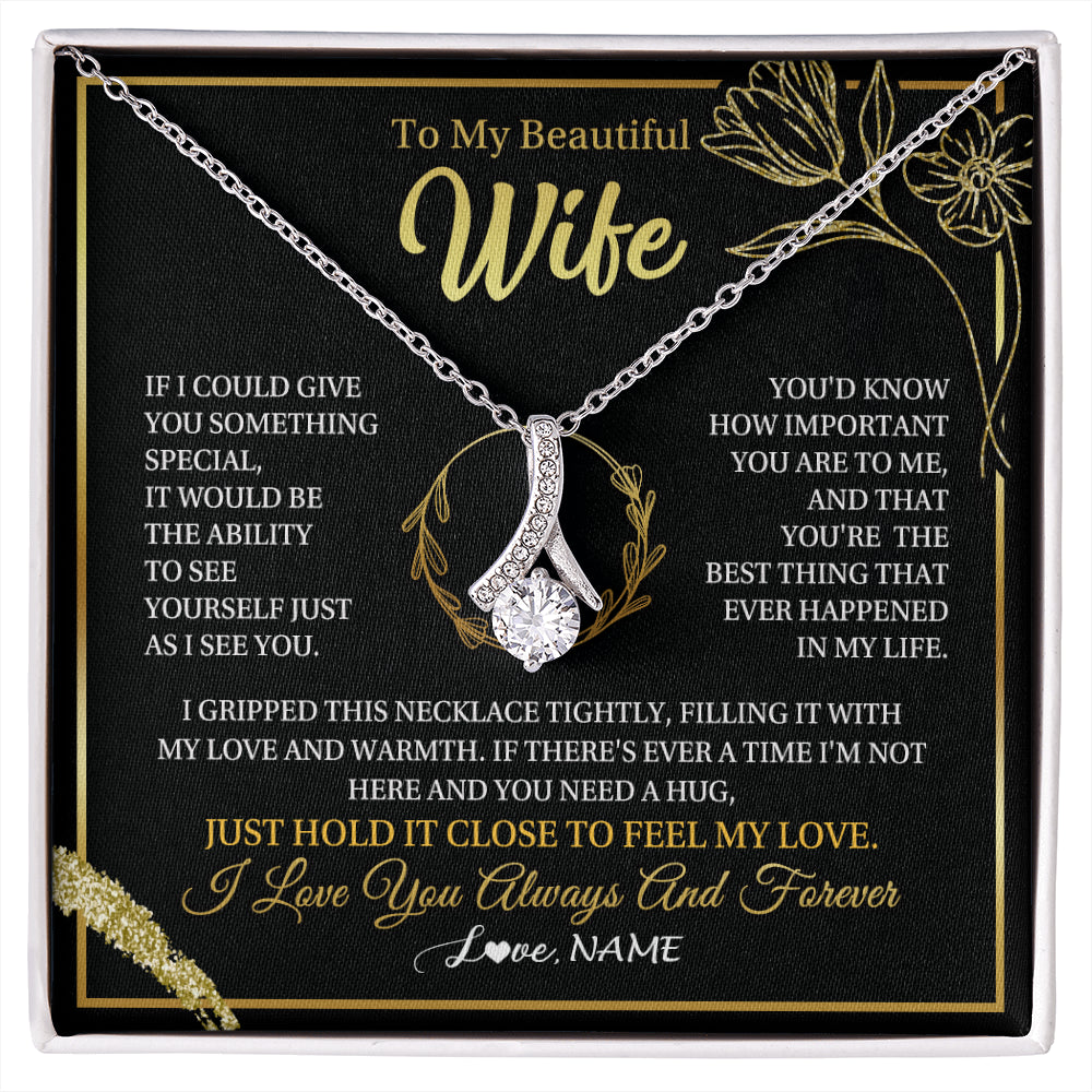 Alluring Beauty Necklace 14K White Gold Finish | 1 | Personalized To My Beautiful Wife Necklace From Husband My Love Wife Birthday Romantic Unique Anniversary Wedding Christmas Customized Gift Box Message Card | siriusteestore