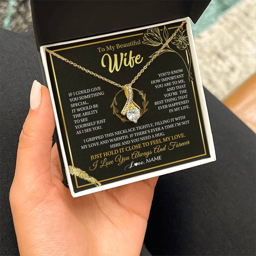 Alluring Beauty Necklace 18K Yellow Gold Finish | 2 | Personalized To My Beautiful Wife Necklace From Husband My Love Wife Birthday Romantic Unique Anniversary Wedding Christmas Customized Gift Box Message Card | siriusteestore