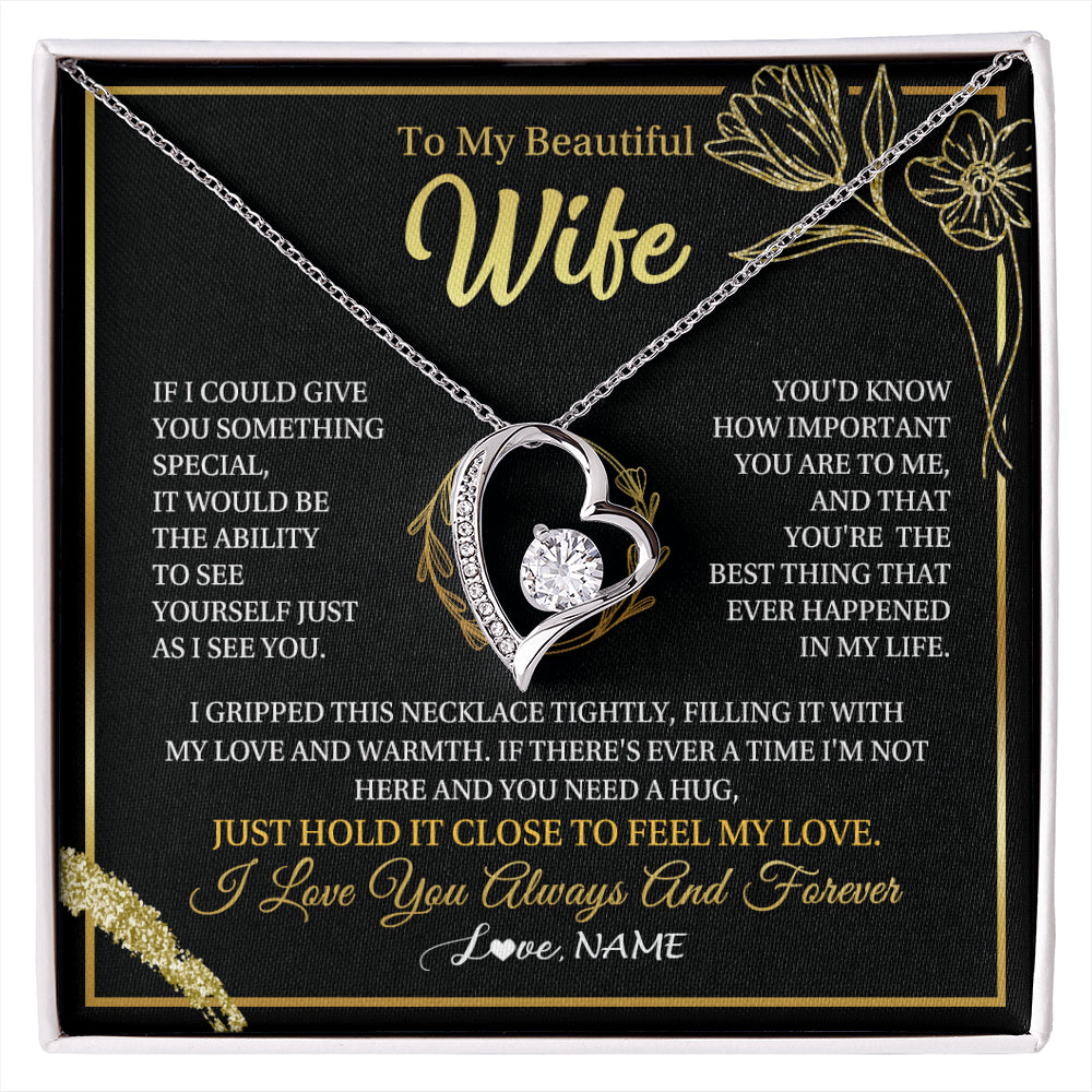 Forever Love Necklace 14K White Gold Finish | 1 | Personalized To My Beautiful Wife Necklace From Husband My Love Wife Birthday Romantic Unique Anniversary Wedding Christmas Customized Gift Box Message Card | siriusteestore