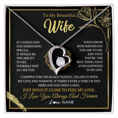 Forever Love Necklace 14K White Gold Finish | 1 | Personalized To My Beautiful Wife Necklace From Husband My Love Wife Birthday Romantic Unique Anniversary Wedding Christmas Customized Gift Box Message Card | siriusteestore