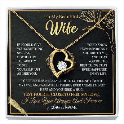 Forever Love Necklace 18K Yellow Gold Finish | 1 | Personalized To My Beautiful Wife Necklace From Husband My Love Wife Birthday Romantic Unique Anniversary Wedding Christmas Customized Gift Box Message Card | siriusteestore