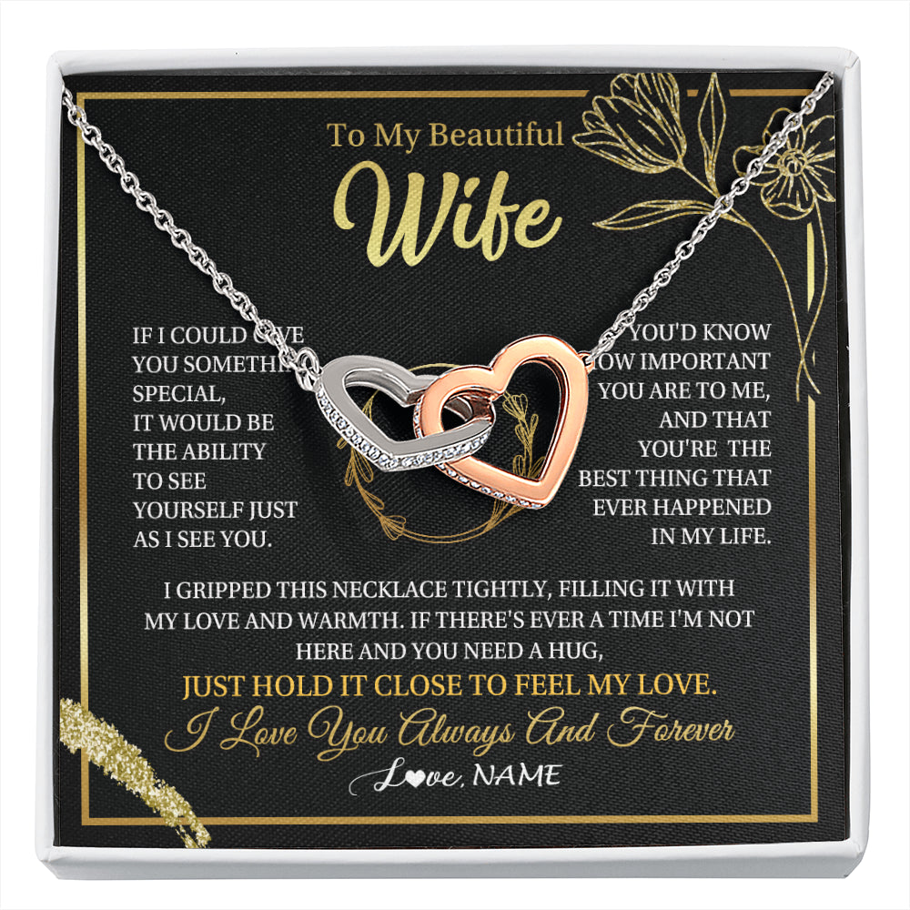 Interlocking Hearts Necklace Stainless Steel & Rose Gold Finish | 1 | Personalized To My Beautiful Wife Necklace From Husband My Love Wife Birthday Romantic Unique Anniversary Wedding Christmas Customized Gift Box Message Card | siriusteestore