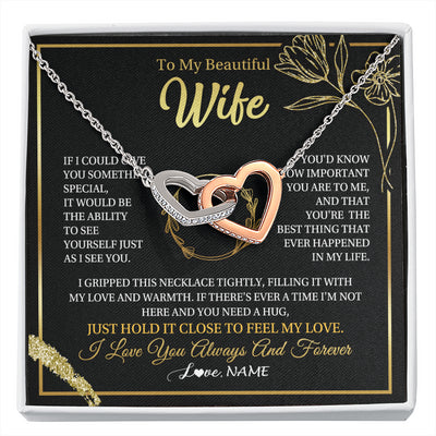 Interlocking Hearts Necklace Stainless Steel & Rose Gold Finish | 1 | Personalized To My Beautiful Wife Necklace From Husband My Love Wife Birthday Romantic Unique Anniversary Wedding Christmas Customized Gift Box Message Card | siriusteestore