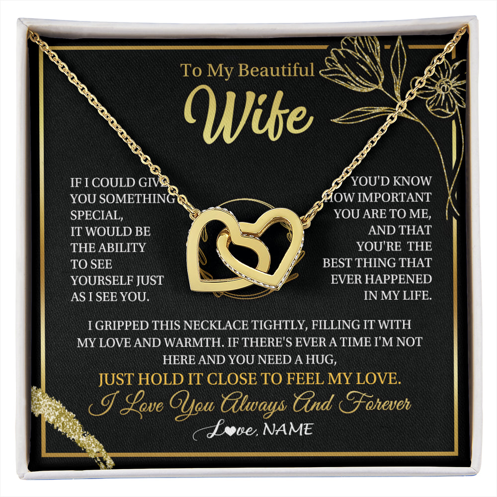 Interlocking Hearts Necklace 18K Yellow Gold Finish | 1 | Personalized To My Beautiful Wife Necklace From Husband My Love Wife Birthday Romantic Unique Anniversary Wedding Christmas Customized Gift Box Message Card | siriusteestore