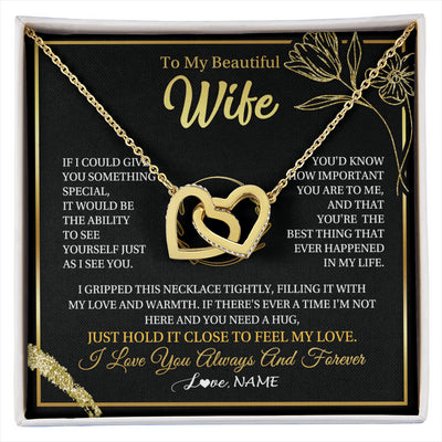 Interlocking Hearts Necklace 18K Yellow Gold Finish | 1 | Personalized To My Beautiful Wife Necklace From Husband My Love Wife Birthday Romantic Unique Anniversary Wedding Christmas Customized Gift Box Message Card | siriusteestore