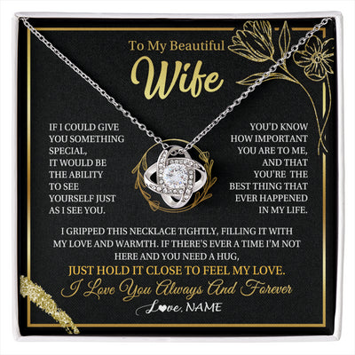 Love Knot Necklace 14K White Gold Finish | 1 | Personalized To My Beautiful Wife Necklace From Husband My Love Wife Birthday Romantic Unique Anniversary Wedding Christmas Customized Gift Box Message Card | siriusteestore