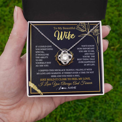 Love Knot Necklace 14K White Gold Finish | 2 | Personalized To My Beautiful Wife Necklace From Husband My Love Wife Birthday Romantic Unique Anniversary Wedding Christmas Customized Gift Box Message Card | siriusteestore