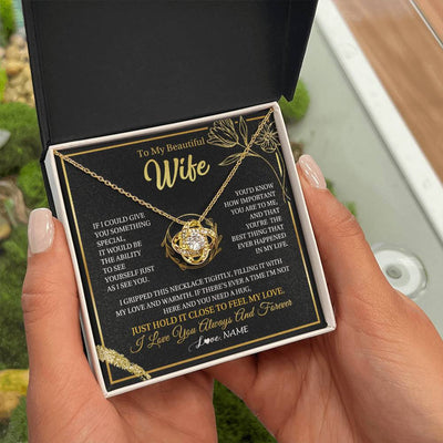 Love Knot Necklace 18K Yellow Gold Finish | 2 | Personalized To My Beautiful Wife Necklace From Husband My Love Wife Birthday Romantic Unique Anniversary Wedding Christmas Customized Gift Box Message Card | siriusteestore