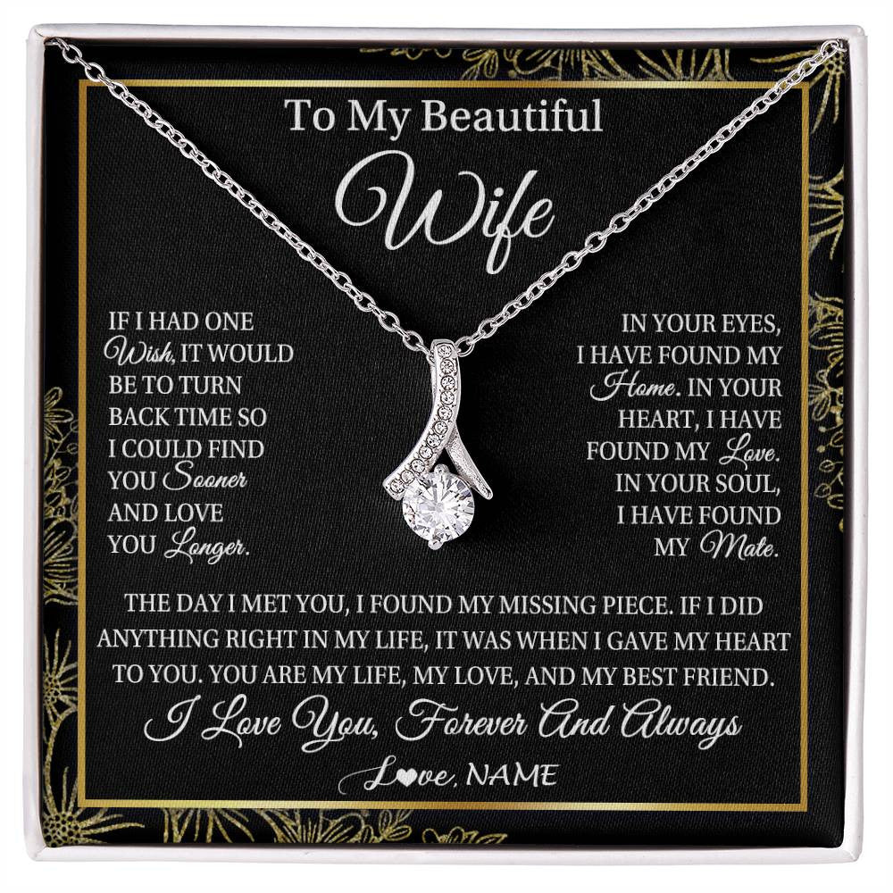 Alluring Beauty Necklace 14K White Gold Finish | Personalized To My Beautiful Wife Necklace From Husband Romantic Gifts Wife Birthday Anniversary Jewelry Valentines Christmas Customized Gift Box Message Card | siriusteestore