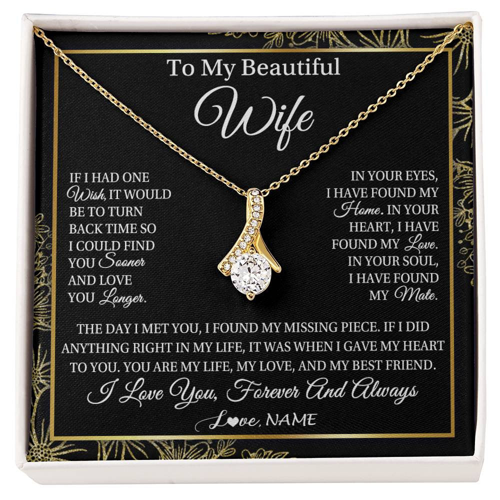 Alluring Beauty Necklace 18K Yellow Gold Finish | Personalized To My Beautiful Wife Necklace From Husband Romantic Gifts Wife Birthday Anniversary Jewelry Valentines Christmas Customized Gift Box Message Card | siriusteestore