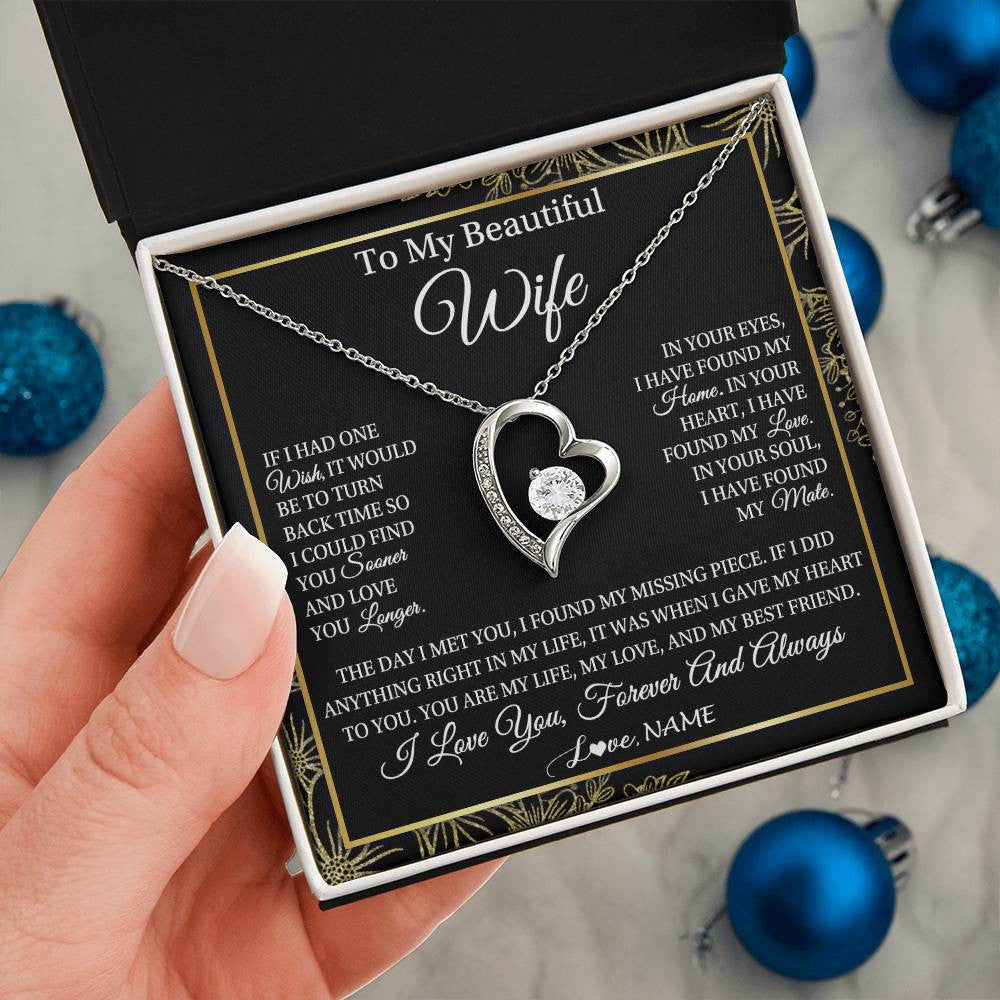 Forever Love Necklace 14K White Gold Finish | Personalized To My Beautiful Wife Necklace From Husband Romantic Gifts Wife Birthday Anniversary Jewelry Valentines Christmas Customized Gift Box Message Card | siriusteestore