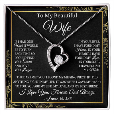 Forever Love Necklace 14K White Gold Finish | Personalized To My Beautiful Wife Necklace From Husband Romantic Gifts Wife Birthday Anniversary Jewelry Valentines Christmas Customized Gift Box Message Card | siriusteestore