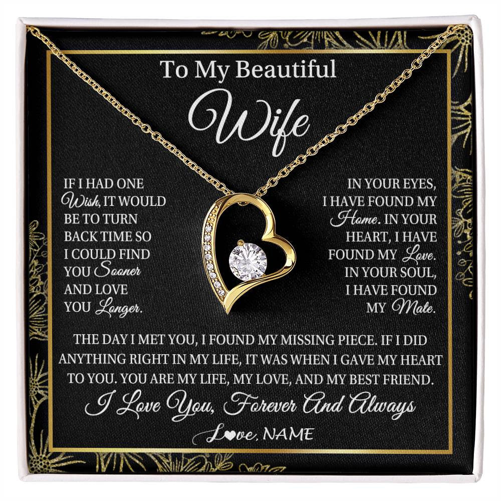 Forever Love Necklace 18K Yellow Gold Finish | Personalized To My Beautiful Wife Necklace From Husband Romantic Gifts Wife Birthday Anniversary Jewelry Valentines Christmas Customized Gift Box Message Card | siriusteestore