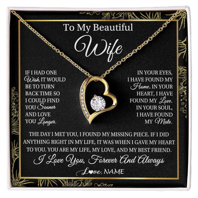 Forever Love Necklace 18K Yellow Gold Finish | Personalized To My Beautiful Wife Necklace From Husband Romantic Gifts Wife Birthday Anniversary Jewelry Valentines Christmas Customized Gift Box Message Card | siriusteestore