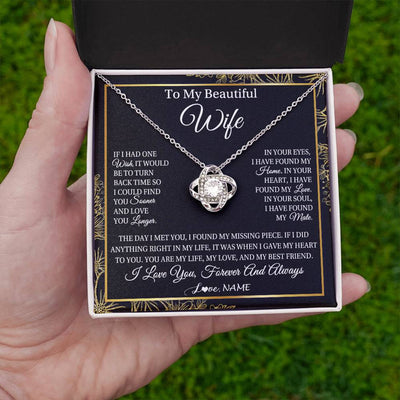 Love Knot Necklace 14K White Gold Finish | Personalized To My Beautiful Wife Necklace From Husband Romantic Gifts Wife Birthday Anniversary Jewelry Valentines Christmas Customized Gift Box Message Card | siriusteestore