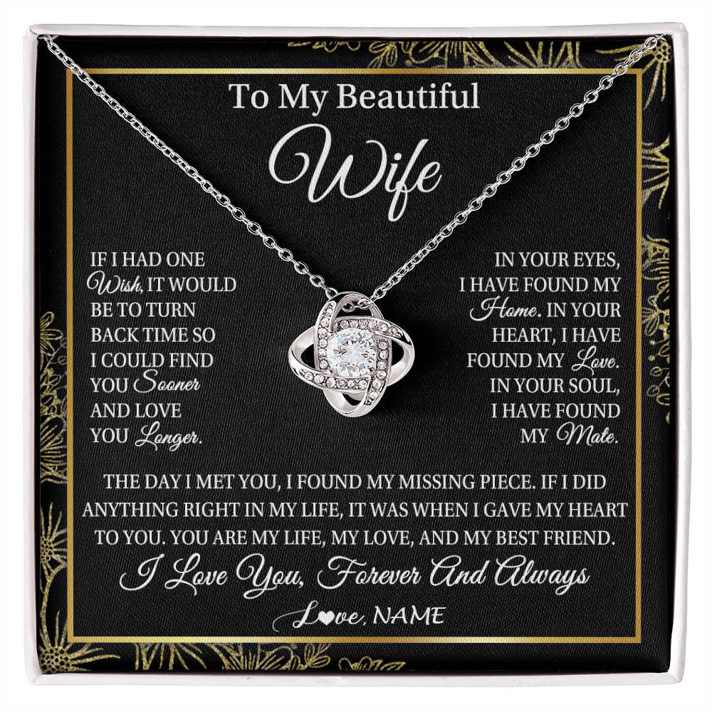 Love Knot Necklace 14K White Gold Finish | Personalized To My Beautiful Wife Necklace From Husband Romantic Gifts Wife Birthday Anniversary Jewelry Valentines Christmas Customized Gift Box Message Card | siriusteestore