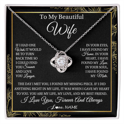 Love Knot Necklace 14K White Gold Finish | Personalized To My Beautiful Wife Necklace From Husband Romantic Gifts Wife Birthday Anniversary Jewelry Valentines Christmas Customized Gift Box Message Card | siriusteestore