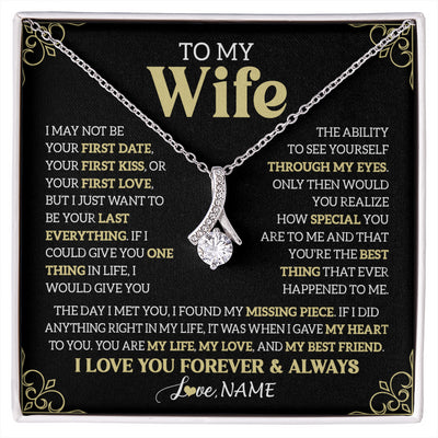 Alluring Beauty Necklace 14K White Gold Finish | 1 | Personalized To My Beautiful Wife Necklace From Husband The Day I Met You Birthday Gifts For Wife Anniversary Wedding Valentines Day Gift Box Message Card | siriusteestore